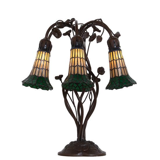 Meyda Lighting Stained Glass Pond Lily 19" 6-Light Mahogany Bronze Table Lamp With Amber & Green Shade Glass
