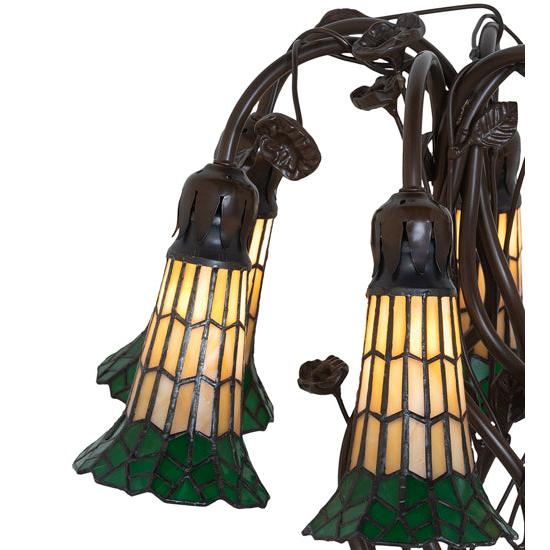 Meyda Lighting Stained Glass Pond Lily 19" 6-Light Mahogany Bronze Table Lamp With Amber & Green Shade Glass