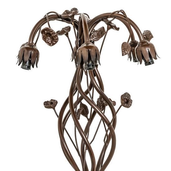 Meyda Lighting Stained Glass Pond Lily 19" 6-Light Mahogany Bronze Table Lamp With Amber & Green Shade Glass