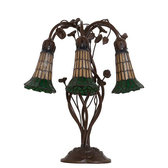 Meyda Lighting Stained Glass Pond Lily 19" 6-Light Mahogany Bronze Table Lamp With Amber & Green Shade Glass