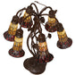 Meyda Lighting Stained Glass Pond Lily 19" 6-Light Mahogany Bronze Table Lamp With Amber & Red Shade Glass