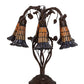 Meyda Lighting Stained Glass Pond Lily 19" 6-Light Mahogany Bronze Table Lamp With Amber & Violet Shade Glass