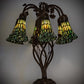Meyda Lighting Stained Glass Pond Lily 19" 6-Light Mahogany Bronze Table Lamp With Green Art Shade Glass