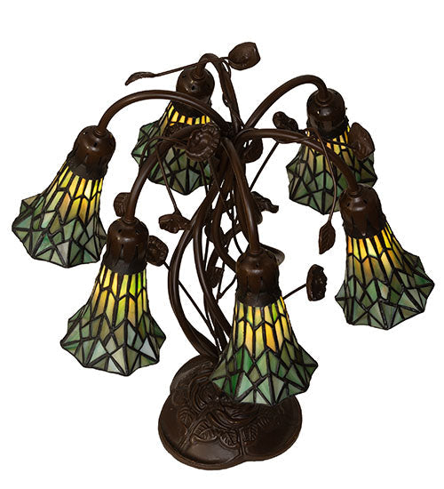 Meyda Lighting Stained Glass Pond Lily 19" 6-Light Mahogany Bronze Table Lamp With Green Art Shade Glass