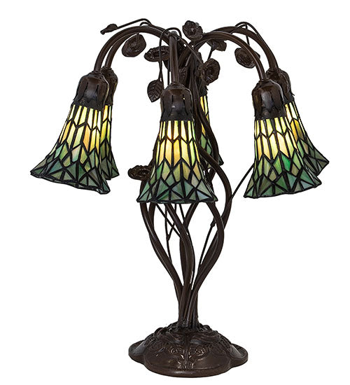 Meyda Lighting Stained Glass Pond Lily 19" 6-Light Mahogany Bronze Table Lamp With Green Art Shade Glass