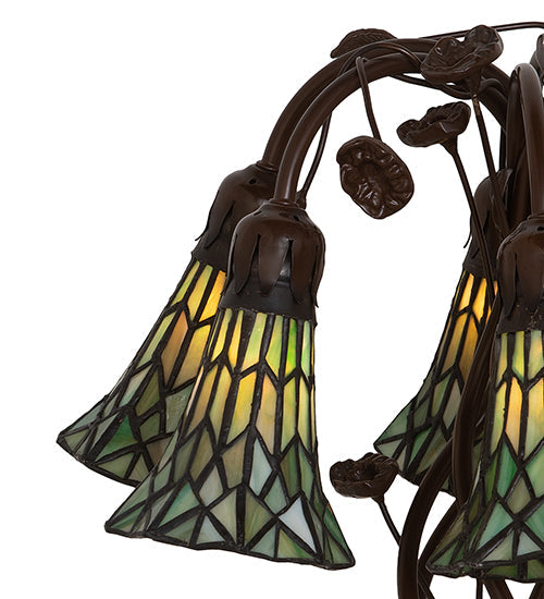 Meyda Lighting Stained Glass Pond Lily 19" 6-Light Mahogany Bronze Table Lamp With Green Art Shade Glass