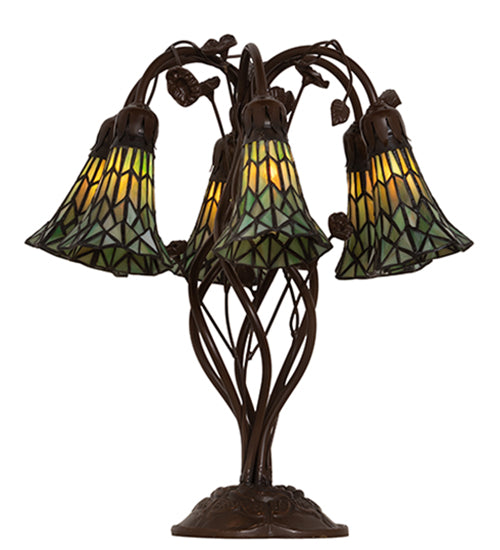 Meyda Lighting Stained Glass Pond Lily 19" 6-Light Mahogany Bronze Table Lamp With Green Art Shade Glass