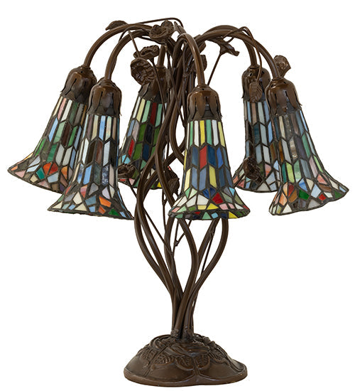 Meyda Lighting Stained Glass Pond Lily 19" 6-Light Mahogany Bronze Table Lamp With Multi-Colored Shade Glass