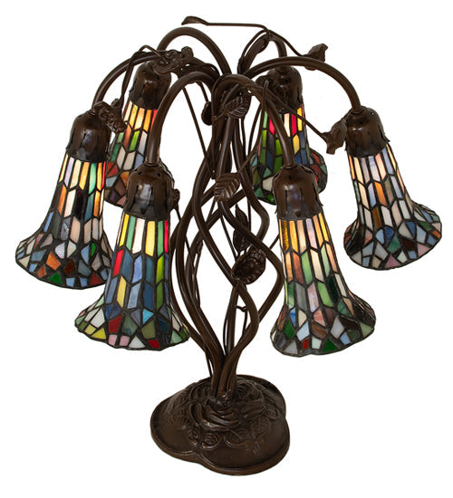 Meyda Lighting Stained Glass Pond Lily 19" 6-Light Mahogany Bronze Table Lamp With Multi-Colored Shade Glass