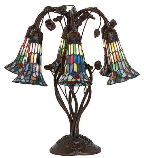 Meyda Lighting Stained Glass Pond Lily 19" 6-Light Mahogany Bronze Table Lamp With Multi-Colored Shade Glass