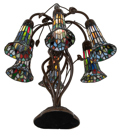 Meyda Lighting Stained Glass Pond Lily 19" 6-Light Mahogany Bronze Table Lamp With Multi-Colored Shade Glass