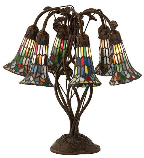 Meyda Lighting Stained Glass Pond Lily 19" 6-Light Mahogany Bronze Table Lamp With Multi-Colored Shade Glass
