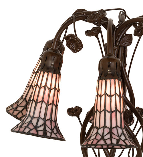 Meyda Lighting Stained Glass Pond Lily 19" 6-Light Mahogany Bronze Table Lamp With Pink Art Shade Glass