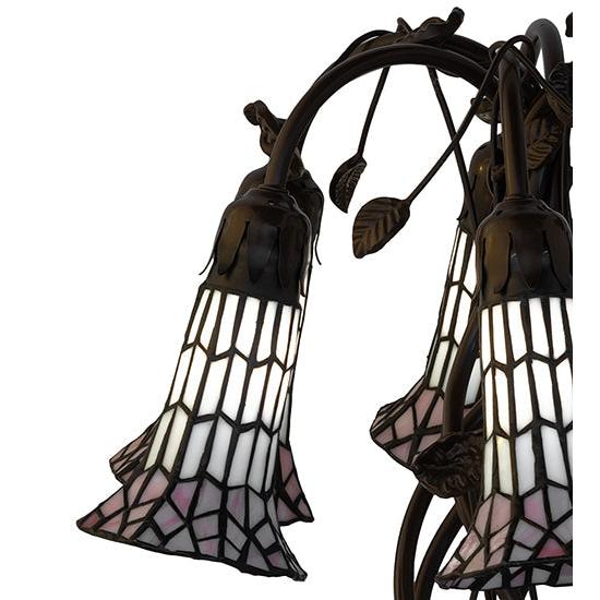 Meyda Lighting Stained Glass Pond Lily 19" 6-Light Mahogany Bronze Table Lamp With Pink & White Shade Glass