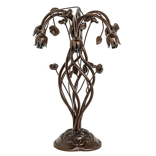 Meyda Lighting Stained Glass Pond Lily 19" 6-Light Mahogany Bronze Table Lamp With Pink & White Shade Glass