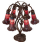 Meyda Lighting Stained Glass Pond Lily 19" 6-Light Mahogany Bronze Table Lamp With Red Shade Glass