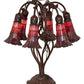 Meyda Lighting Stained Glass Pond Lily 19" 6-Light Mahogany Bronze Table Lamp With Red Shade Glass