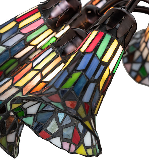 Meyda Lighting Stained Glass Pond Lily 24" 12-Light Mahogany Bronze Chandelier With Multi-Colored Shade Glass