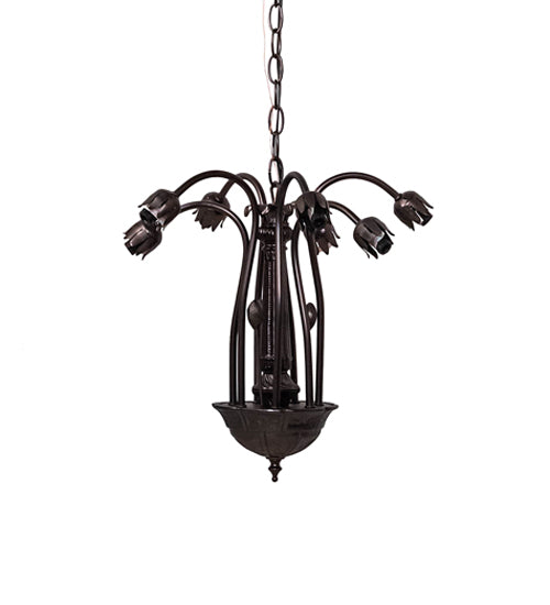 Meyda Lighting Stained Glass Pond Lily 24" 12-Light Mahogany Bronze Chandelier With Red & Amber Shade Glass