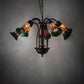 Meyda Lighting Stained Glass Pond Lily 24" 7-Light Mahogany Bronze Chandelier With Orange & Green Shade Glass