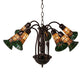 Meyda Lighting Stained Glass Pond Lily 24" 7-Light Mahogany Bronze Chandelier With Orange & Green Shade Glass