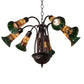 Meyda Lighting Stained Glass Pond Lily 24" 7-Light Mahogany Bronze Chandelier With Orange & Green Shade Glass