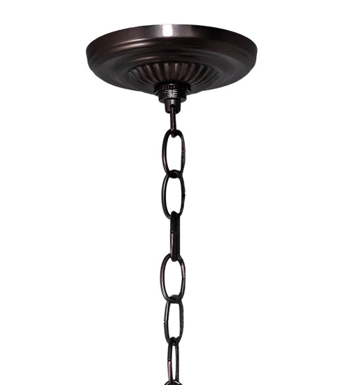 Meyda Lighting Stained Glass Pond Lily 24" 7-Light Mahogany Bronze Chandelier With Orange & Green Shade Glass