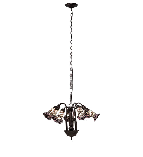 Meyda Lighting Stained Glass Pond Lily 24" 7-Light Mahogany Bronze Chandelier With Pink & White Shade Glass