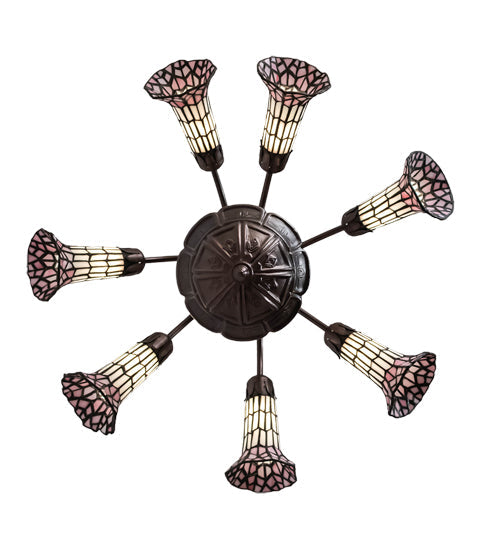 Meyda Lighting Stained Glass Pond Lily 24" 7-Light Mahogany Bronze Chandelier With Pink & White Shade Glass