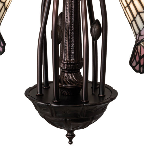 Meyda Lighting Stained Glass Pond Lily 24" 7-Light Mahogany Bronze Chandelier With Pink & White Shade Glass