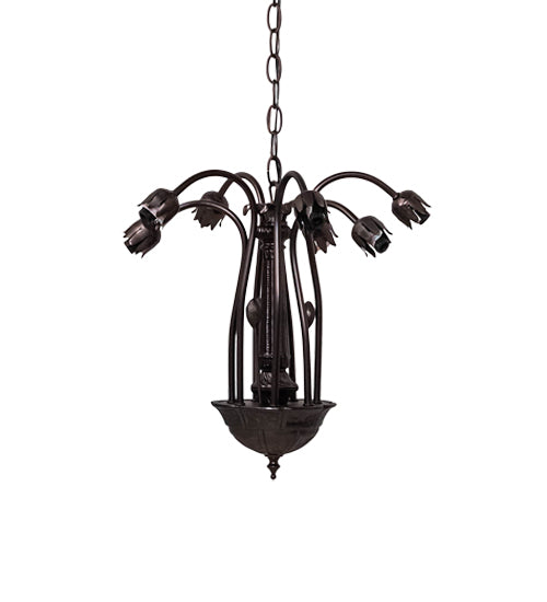 Meyda Lighting Stained Glass Pond Lily 24" 7-Light Mahogany Bronze Chandelier With Red Shade Glass