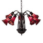 Meyda Lighting Stained Glass Pond Lily 24" 7-Light Mahogany Bronze Chandelier With Red Shade Glass