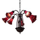 Meyda Lighting Stained Glass Pond Lily 24" 7-Light Mahogany Bronze Chandelier With Red Shade Glass
