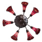 Meyda Lighting Stained Glass Pond Lily 24" 7-Light Mahogany Bronze Chandelier With Red Shade Glass