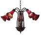 Meyda Lighting Stained Glass Pond Lily 24" 7-Light Mahogany Bronze Chandelier With Red Shade Glass
