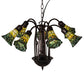 Meyda Lighting Stained Glass Pond Lily 24" 7-Light Mahogany Bronze Chandelier With Yellow & Green Shade Glass