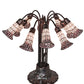 Meyda Lighting Stained Glass Pond Lily 25" 10-Light Mahogany Bronze Table Lamp With Pink Shade Glass