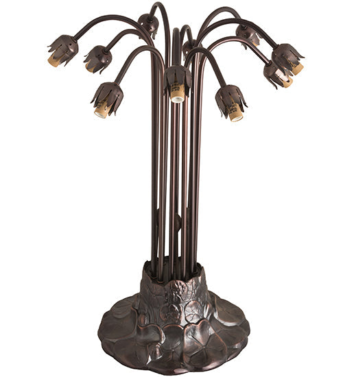 Meyda Lighting Stained Glass Pond Lily 25" 10-Light Mahogany Bronze Table Lamp With Pink Shade Glass