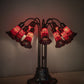 Meyda Lighting Stained Glass Pond Lily 25" 10-Light Mahogany Bronze Table Lamp With Red Shade Glass