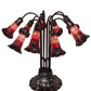 Meyda Lighting Stained Glass Pond Lily 25" 10-Light Mahogany Bronze Table Lamp With Red Shade Glass