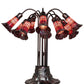 Meyda Lighting Stained Glass Pond Lily 25" 10-Light Mahogany Bronze Table Lamp With Red Shade Glass
