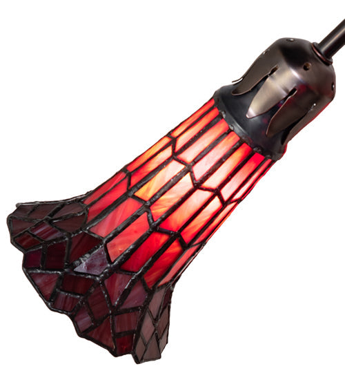 Meyda Lighting Stained Glass Pond Lily 25" 10-Light Mahogany Bronze Table Lamp With Red Shade Glass