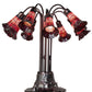 Meyda Lighting Stained Glass Pond Lily 25" 10-Light Mahogany Bronze Table Lamp With Red Shade Glass