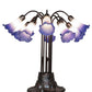 Meyda Lighting Stained Glass Pond Lily 25" 10-Light Mahogany Bronze Table Lamp With White & Blue Shade Glass