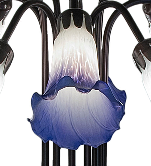 Meyda Lighting Stained Glass Pond Lily 25" 10-Light Mahogany Bronze Table Lamp With White & Blue Shade Glass
