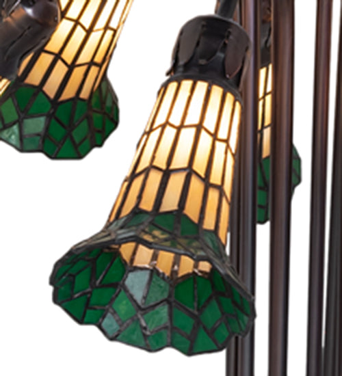 Meyda Lighting Stained Glass Pond Lily 25" 10-Light Mahogany Bronze Table Lamp With Yellow & Green Shade Glass