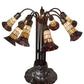 Meyda Lighting Stained Glass Pond Lily 25" 10-Light Mahogany Bronze Table Lamp With Yellow & Red Shade Glass