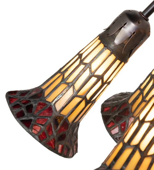 Meyda Lighting Stained Glass Pond Lily 25" 10-Light Mahogany Bronze Table Lamp With Yellow & Red Shade Glass