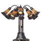 Meyda Lighting Stained Glass Pond Lily 25" 10-Light Mahogany Bronze Table Lamp With Yellow & Violet Shade Glass
