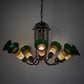 Meyda Lighting Stained Glass Pond Lily 251590 24" 7-Light Mahogany Bronze Chandelier With Amber & Green Shade Glass